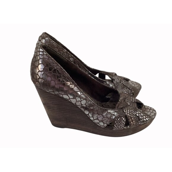 Seychelles Womens Open-Toe Snake Print Wedge Heels Size 7 Brown - Picture 2 of 7